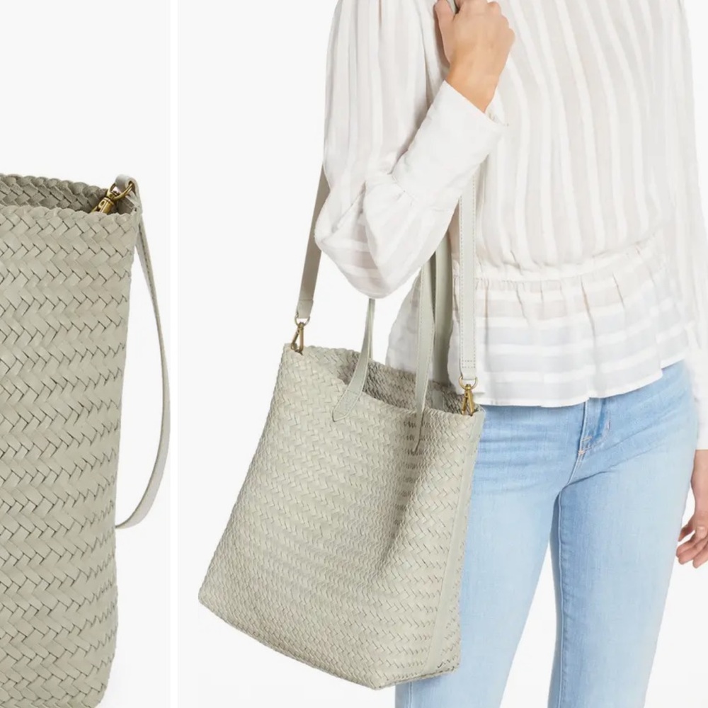 Madewell The Medium Transport Tote: Woven Leather Edition Ashen Sage - Picture 14 of 14